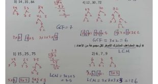 حلول الوحدة الاولى رياضيات للصف السادس الفصل الثالث