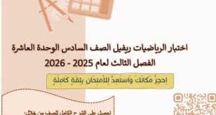 اختبار الوحدة العاشرة الإحصاء والتمثيلات البيانية في الرياضيات الصف السادس الفصل الثالث منهج ريفيل 2025-2026