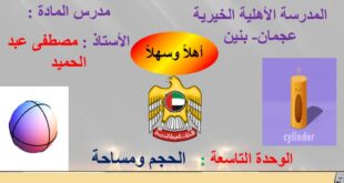 حل درس حجم الاسطوانة رياضيات للصف السابع فصل ثالث